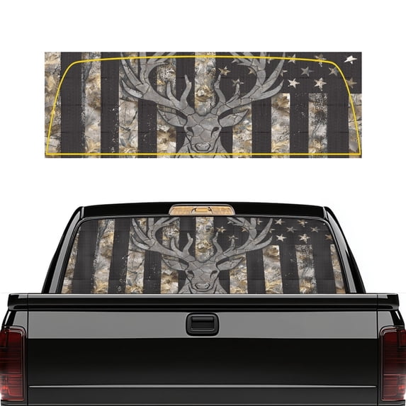Pzuqiu Deer American Flag Pattern Pickup Car Window Stickers for Most Pickup SUV Truck, Vinyl Easy Remove Truck Rear Window Decal with Easy to Install