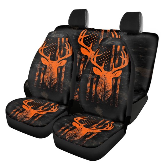 Pzuqiu Deer Flag Car Seat Covers Full Set Easy to Install Front and Rear Seat Cover Set, Breathable Full Surround Compatible with Van Truck Cars