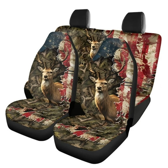 Pzuqiu Deer Flag Car Seat Covers Set Lightweight Breathable Car Seat Covers Front Seats Back Seats Easy to Install Universal Anti-Slip Driver Seat Cover with Backrest Fit for Car Truck