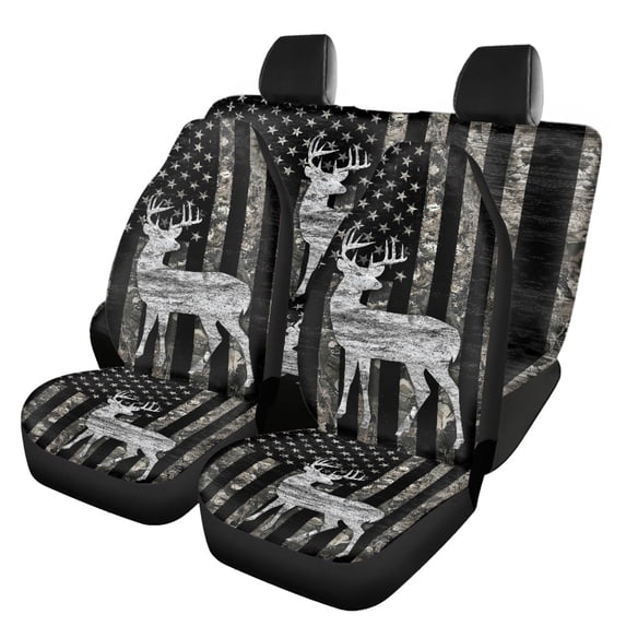Pzuqiu Deer Flag Car Seat Cushion Trendy Accessories Full Set Front Seat Cover, Non-Slip Breathable Compatible with Trucks Cars Most Sedans