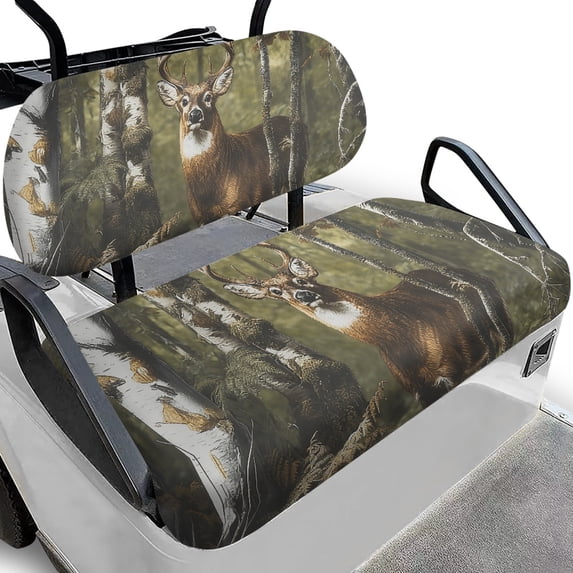 Pzuqiu Deer Forest Backrest Bottom Seat Cover Breathable, Easy to Clean, Suitable for Golf, Fit for Ezgo