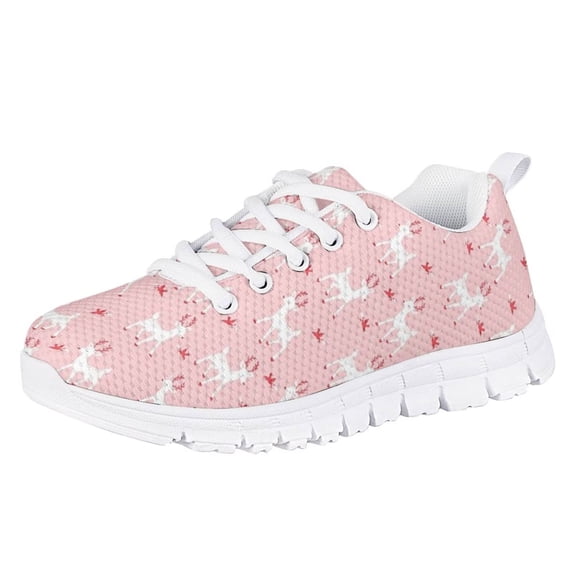 Pzuqiu Deer Pink Tennis Shoes Big Girls Size 3 Breathable Mesh Sneakers Lightweight Running Athletic Shoes Comfy Walking Shoes