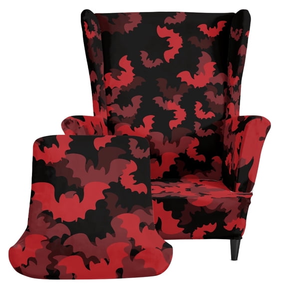 Pzuqiu Dense Red Bat Print Wingback Chair Cover, High Elastic Wingback Chair Slipcover with Anti Wear, 2 Piece Stretch Wingback Armchair Cover