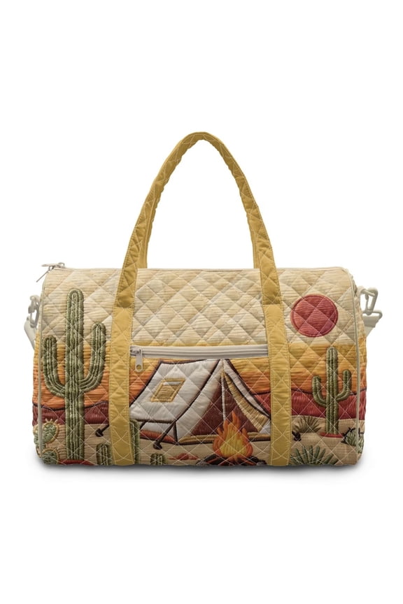 Desert Camping Print Quilted Tote Bag for Women Large Capacity Soft Puffer Travel Duffle Tote Carry On Overnight Gym Bag with Luggage Sleeve Stylish Handbags