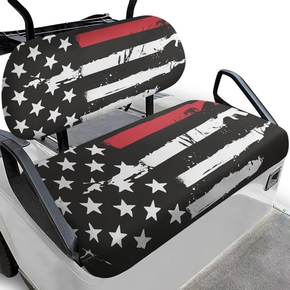 Pzuqiu Distressed Thin Red Line American Flag Golf Cart Seat Cover Set - Breathable, Washable Protector for 2-Seater Ezgo, Club Car & Yamaha