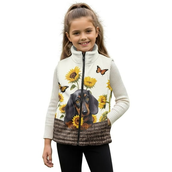 Pzuqiu Dog Kid Outerwear Vest Size 4 Polyester Warm Zipper Winter Sleeveless Jacket with Pockets Lightweight Comfortable Fall Outerwear Versatile Soft for Teen Girls Trendy