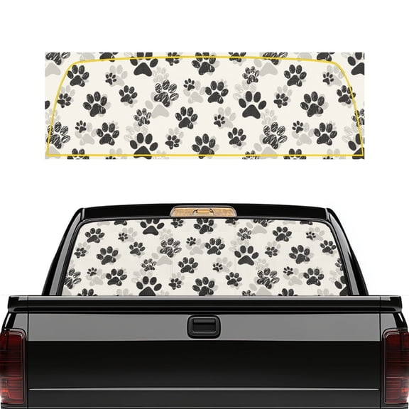 Pzuqiu Dog Paw Print Truck Rear Window Decal, See through Vinyl Wrap, 66.9 x 22.4 Inches, Weatherproof Car Rear Windshield Sunshade for Most Pickup Trucks