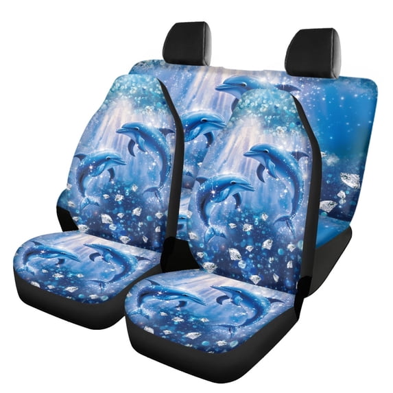 Pzuqiu Dolphin Brick Pattern Car Seat Covers Stretchy Car Seat Covers Full Set Breathable Polyester Front and Rear Seat Cover Set Fit for Truck Trucks