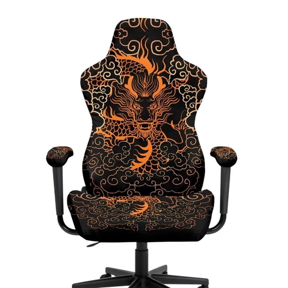 Pzuqiu Dragon Gaming Chair Cover Scratchproof Gaming Chair Covers Slipcovers 4 Pieces Easy to Install Stretch Fabric Washable Easy to Clean All-Season Weather Resistant