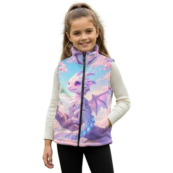 Pzuqiu Dragon Girl Outerwear Vest Size 2 Fashion Comfortable Winter Lightweight Sleeveless Fleece Jacket with Pocket Full Zip Casual Clothes for Girls Soft for Daily Life