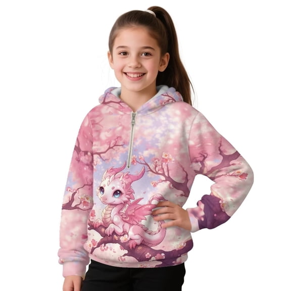 Pzuqiu Dragon Girls Sweatshirts 6-7 Lightness Warm Girls' Fashion Hoodies & Sweatshirts Casual Stretchy Long Sleeve Kids Fall Outerwear Versatile for Daily Life