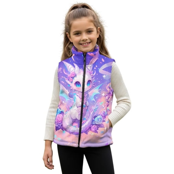Pzuqiu Dragon Girls Zip Up Sleeveless Vest Size 5-6 Comfortable Casual Fall Winter Warm Outerwear With Pockets Personalized Fashion Practical for Teens Girls Boys Kids