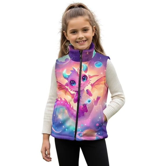 Pzuqiu Dragon Kid Outerwear Vest Size 4 Fashion Zipper Winter Sleeveless Jacket with Pockets Stand Collar Warm Vests for Kids Polyester Toddler Girl Clothes for Daily Life