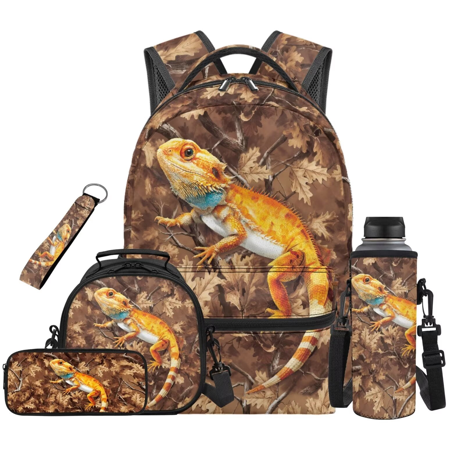 Pzuqiu Dragon Print Kids Backpack and Lunch Box Set of 5 Large Capacity Lightweight Backpack Set with Pencil Case for Girls Boys Daily School Use Travel Outdoor Activities