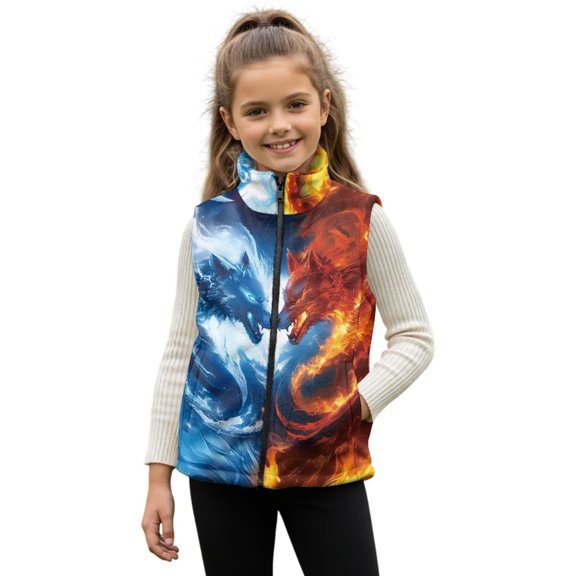 Pzuqiu Dragon Sleeveless Vests 3T Toddler Boy Clothes Polyester Comfortable Vest Zip Up Sleeveless for Boy Personalized Warm Soft Outerwear Jacket with Pockets for Daily Life