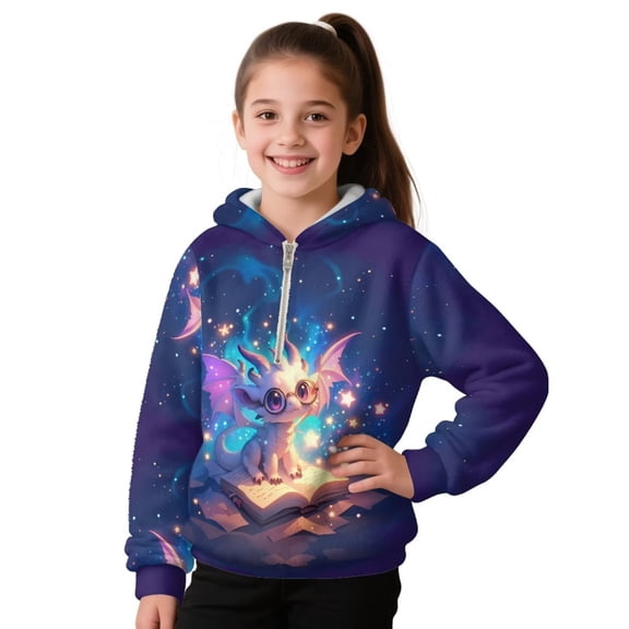 Pzuqiu Dragon Sweatshirt Kids Size 6-7 Personalized Versatile Girls' Fashion Hoodies & Sweatshirts Soft Stretchy Fall Winter Clothes Warm Long Sleeve for Outdoor Activities