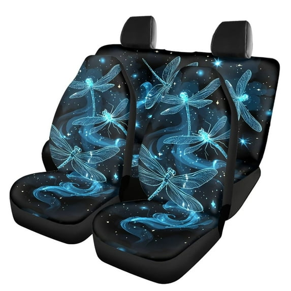 Pzuqiu Dragonfly Blue Car Seat Cover Full Set 4 Pack Lightweight Automotive Interior Accessories Universal Anti-Slip Driver Seat Cover with Backrest Universal Fit for Most Cars Sedans Trucks