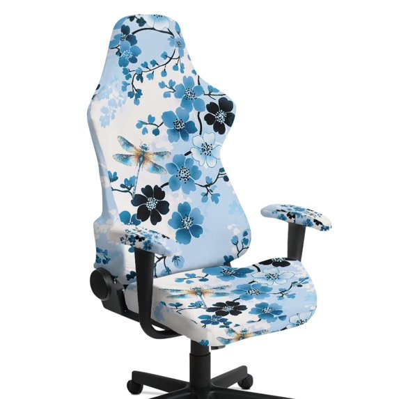 Pzuqiu Dragonfly Flower 4Pcs Game Chair Seat Covers Easy to Install Racing Computer Chair Slipcover Set Office Chairs Protector for Home Decor, Shop, Living Room, Office
