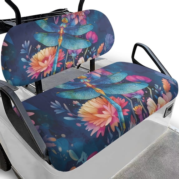 Pzuqiu Dragonfly and Floral Pattern Golf Seat Covers Breathable, Elastic Edge, Suitable for Golf Cart, Fit for Ezgo Golf Cart