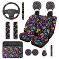 thumbnail image 1 of Pzuqiu Dreamy Mushroom 14 Pcs Interior Covers Front Saddle Blanket Rear Split Bench Cover Steering Wheel Center Console Cushion Pad Shoulder Strap Pads Seat Headrest Coasters Keychain, 1 of 7
