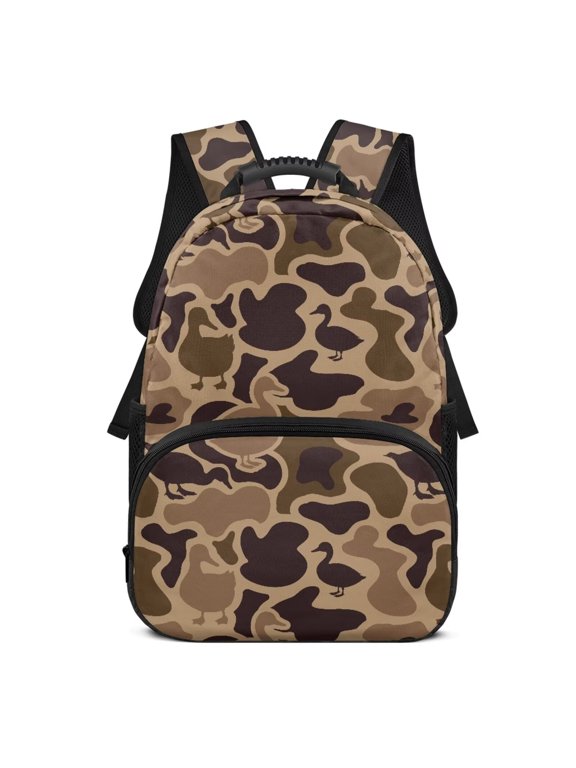 Duck Camo 17 Inch Personalized School Backpack for Boys Custom with Name Durable Sturdy Bookbag Large Capacity Schoolbag for Teen Boys School Daily Use Travel