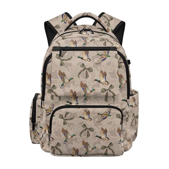 Pzuqiu Duck Camo Bow Kids Backpack Large Capacity School Bags 17 Inch Back to School Shoulder Bookbags Padded Straps Front Zipper Pocket for Students Teenagers 10-12 Years