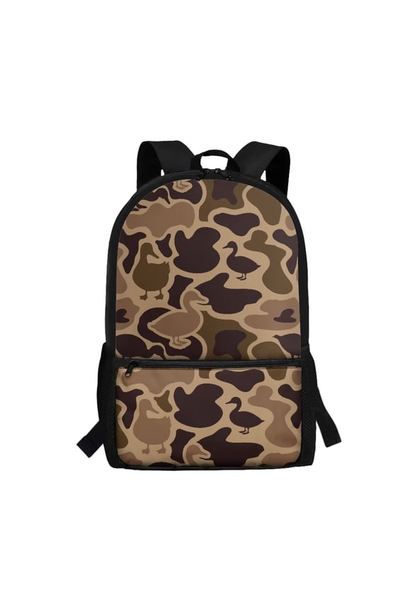 Duck Camo Brown Backpacks for School Girls Boys 4th Grade Elementary School Preschool School Book Bag for Kids Children Back Pack 17 inch Lightweight Schoolbag Daypack