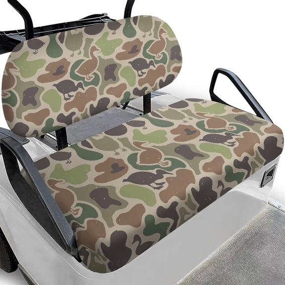 Pzuqiu Duck Camouflage Golf Cart Seat Cover Set - 2-Piece Stretch-Fit, Breathable & Washable - All-Weather Protection for Ezgo, Club Car & Yamaha