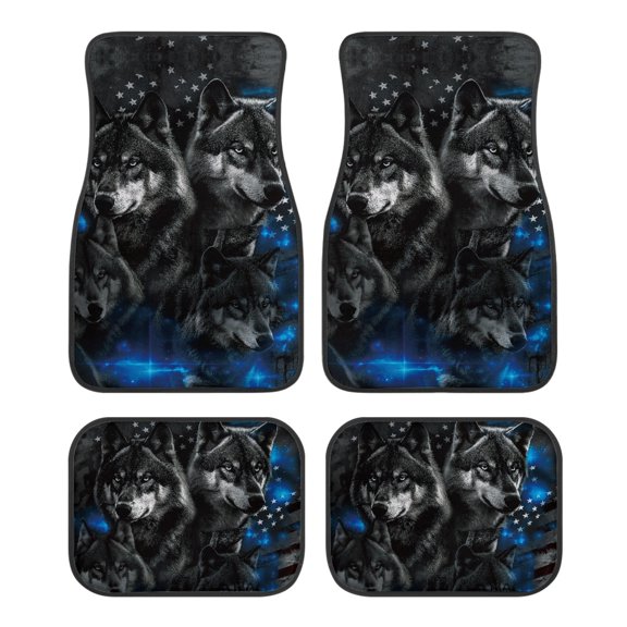Pzuqiu Durable 4-Piece Car Floor Mats with Patriotic Wolf Pack Design - Great For All Weather Interior Protection