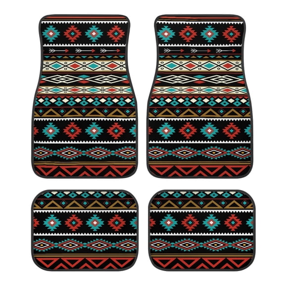 Pzuqiu Durable 4-Piece Universal Car Floor Mats with Aztec Pattern - All-Weather Non-Slip Interior Protection