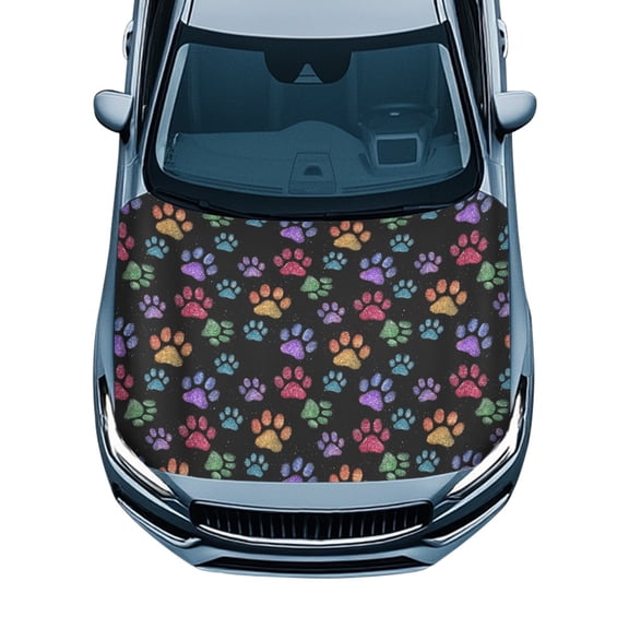 Pzuqiu Dustproof Car Hood Cover Protector, Glitter Paw Swimsuit Fabric Car Hood Protectors, UV Resistant Car Hood Protector Cover