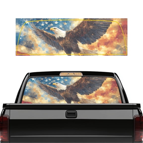 Pzuqiu Eagle Flag Rear Window Decal 66.9 x 22.4 Inch Pickup Car Window Stickers for Most Models, Vinyl Perforated Car Rear Windshield Sunshade
