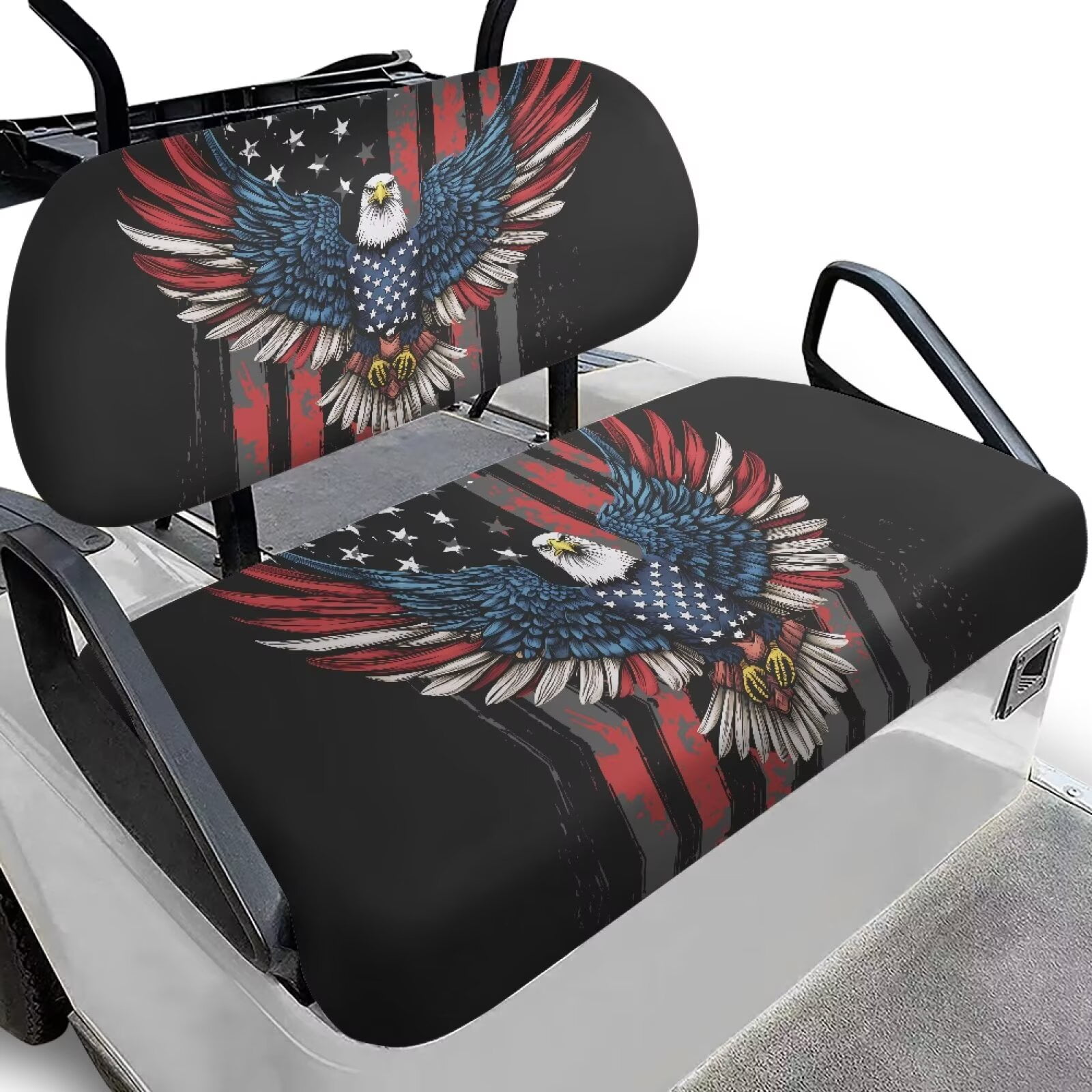 Pzuqiu Eagle Print Golf Cart Seat Covers 2 Passenger Breathable Universal American Flag Golf Cart Seat Blanket Portable Easy Install and Clean Suitable for All Seasons
