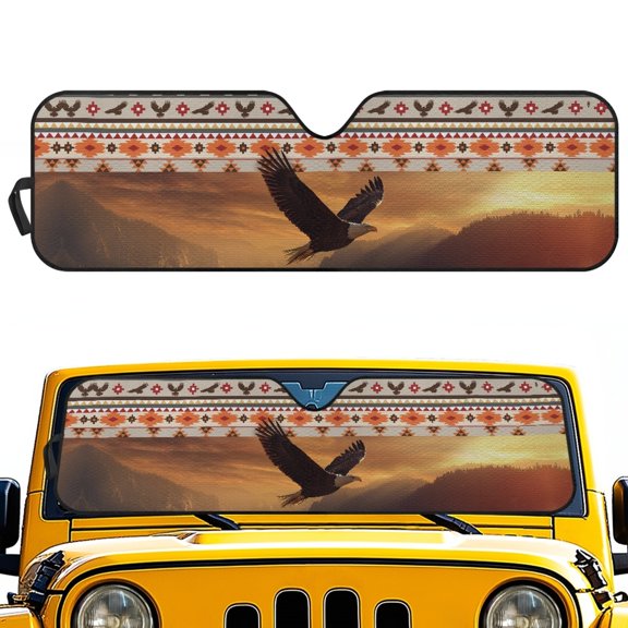 Pzuqiu Eagle Sunset Block UV Rays Windshield Sun Shade Blocks UV Rays Foldable Off-Road Vehicle Sun Shield for Outdoor Off-road Interior