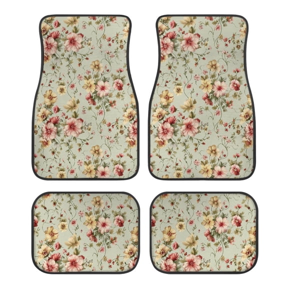 Pzuqiu Elegant Rustic Style Car Floor Mats 4 Pieces, Car Floor Mat Accessories Polyester Car Accessories Non-Slip Compatible with Truck Cars Sedans