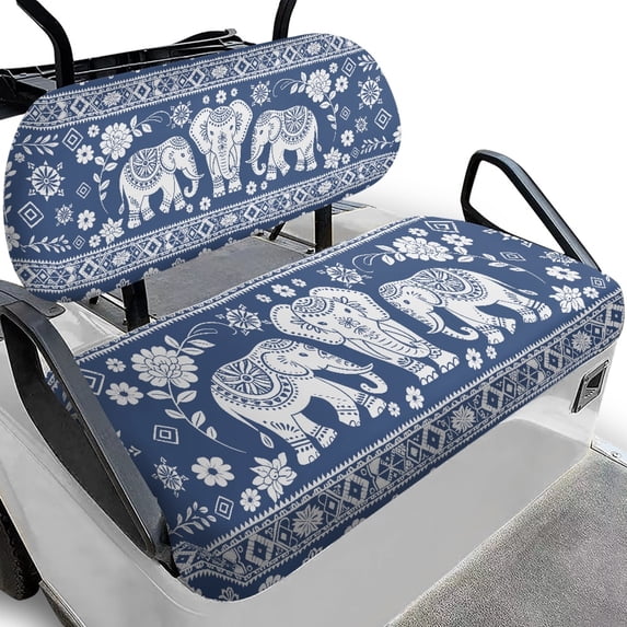 Pzuqiu Elephant & Floral Golf Cart Seat Cover Set - Stretch-Fit, Breathable Polyester Protector | Universal Fit for 2-Seater Carts, All-Weather
