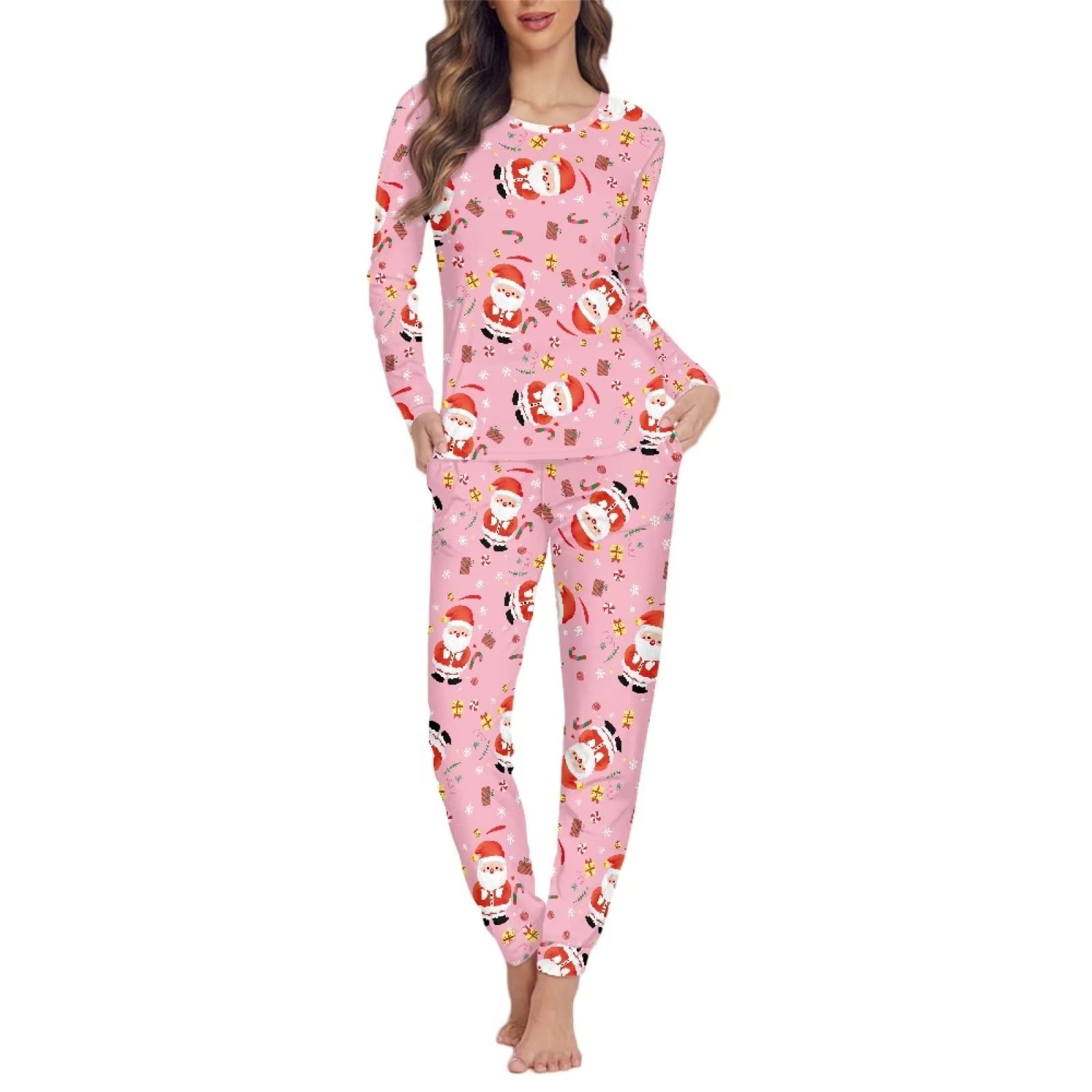 Pzuqiu Novelty Pj Set for Women Plus Size XL Comfy Pajamas Pants with 2  Pockets,Bow Christmas Decor Long-Sleeve Loungewear Tredny Casual Jogger  Outdoor Outfits,Two-Pieces 