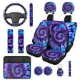 thumbnail image 1 of Pzuqiu Fashion Tie-dye Automobile Interior Sets Car Front Rear Seat Cover Steering Wheel Seat Belt Headrest Center Console Cushion Pad Keychain Coaster 14 Pcs Full Set Covers Fit Most Vehicles, 1 of 7