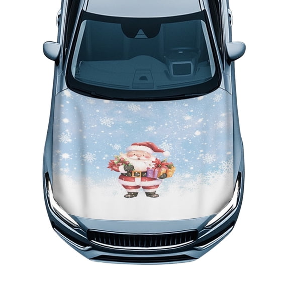 Pzuqiu Father Christmas Protective Car Hood Cover Elastic Stretch Fabric Car Hood Cover Protector, Car Hood Protectors Cover Windproof for SUV Vehicles Van