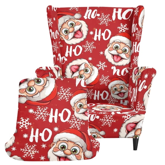 Pzuqiu Father Christmas Wingback Chair Cover for Pet, Convenient Installation Wingback Chair Slipcover Polyester Spandex Wingback Armchair Cover for Indoor Hotel