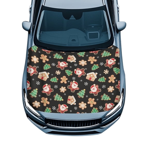 Pzuqiu Festive Christmas Universal Car Hood Cover featuring Santa Gingerbread Pattern - Durable All-Weather Protection for Holiday Decor