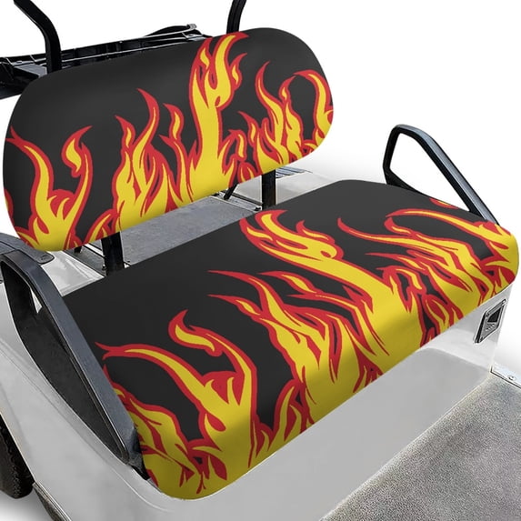 Pzuqiu Fire Flame Design Golf Seat Covers Comprehensive, for Outdoor Vehicle, Golf Cart Polyester Seat Cover, Compatible with Club Car Precedent Golf Carts