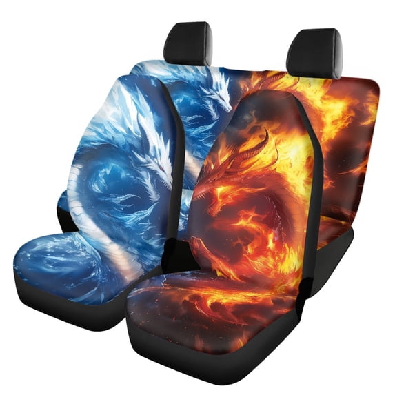 Pzuqiu Fire Ice Dragon Print Car Seat Covers Easy to Install Car Seat Covers Full Set Auto Decor Breathable Anti-Slip Fit for most Cars Trucks