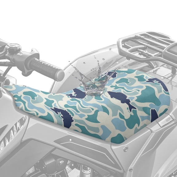 Pzuqiu Fish Camo ATV Seat Protector, Secure Straps Polyester Fabric Quad Bike ATV Seat Cover for Kawasaki CFMOTO Arctic Cat, Elastic ATV Seat Cover Protector