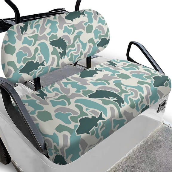 Pzuqiu Fish Camo Golf Cart Seat Cover Set - Stretchable 2-Piece Protector for EZGO, Club Car & Yamaha - All-Weather Golf Cart Accessory