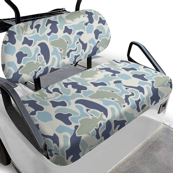 Pzuqiu Fish Silhouette Camo Golf Cart Seat Cover Set - Breathable Stretch-Fit, All-Weather Protection, Easy Install for 2-Passenger Ezgo & Club Car