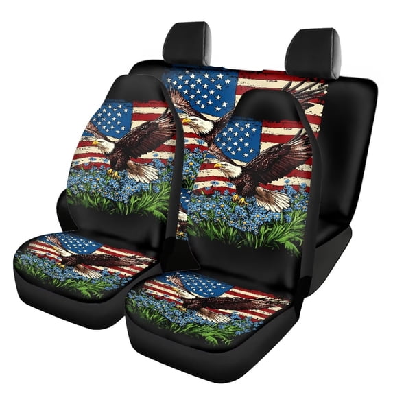 Pzuqiu Flag Eagle Automotive Seat Cover 4Pcs, Car with Front Drive Seat Cover and Rear Split Bench Cover, Auto Interior Decoration Fits most Cars, SUVs, and Trucks