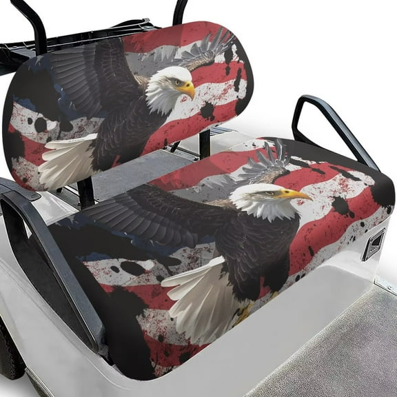 Pzuqiu Flag Eagle Golf Cart Seat Covers Breathable Universal Golf Cart Seat Blanket Easy Installation Machine Washable Compatible Club Car and More 2 Passenger Golf Carts