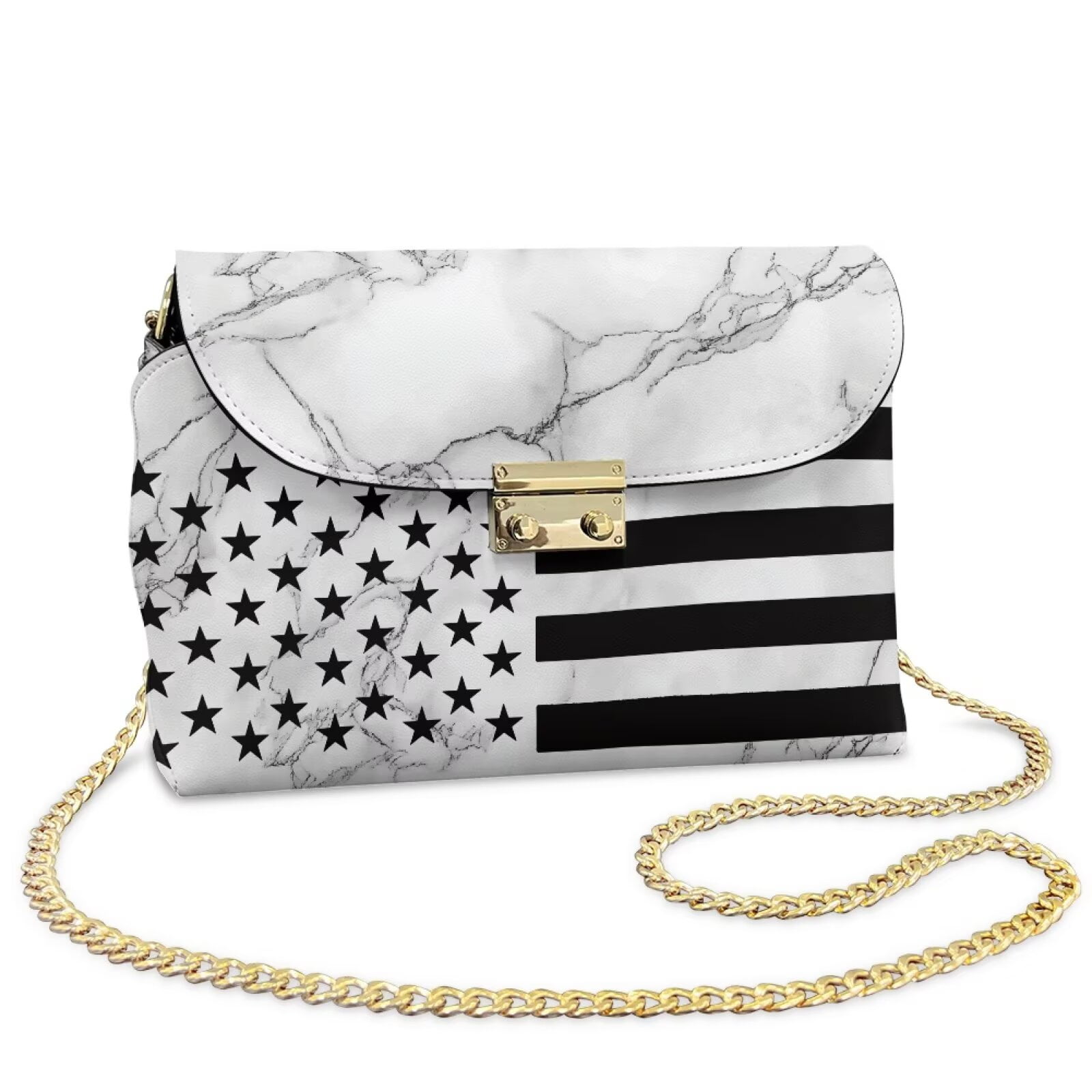 Pzuqiu Flag Leather Cross Body Bag Lightness Exquisite Women Crossbody Bag with Chain Strap Trendy Minimalist Small Leather Crossbody Bags for Women for Daily Use