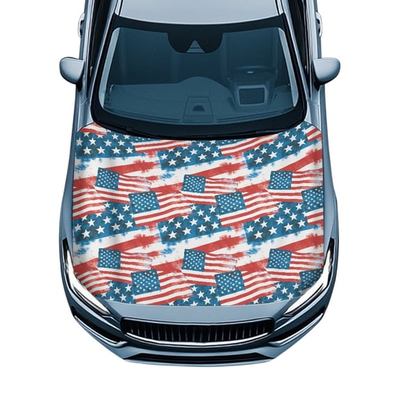 Pzuqiu Flag Pattern Car Hood Cover for SUV Trucks Van, Waterproof Swimsuit Fabric Elastic Fabric Car Hood Cover Protector